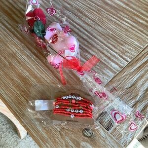 Red Beaded Bracelet Set with Love and Kiss Charms